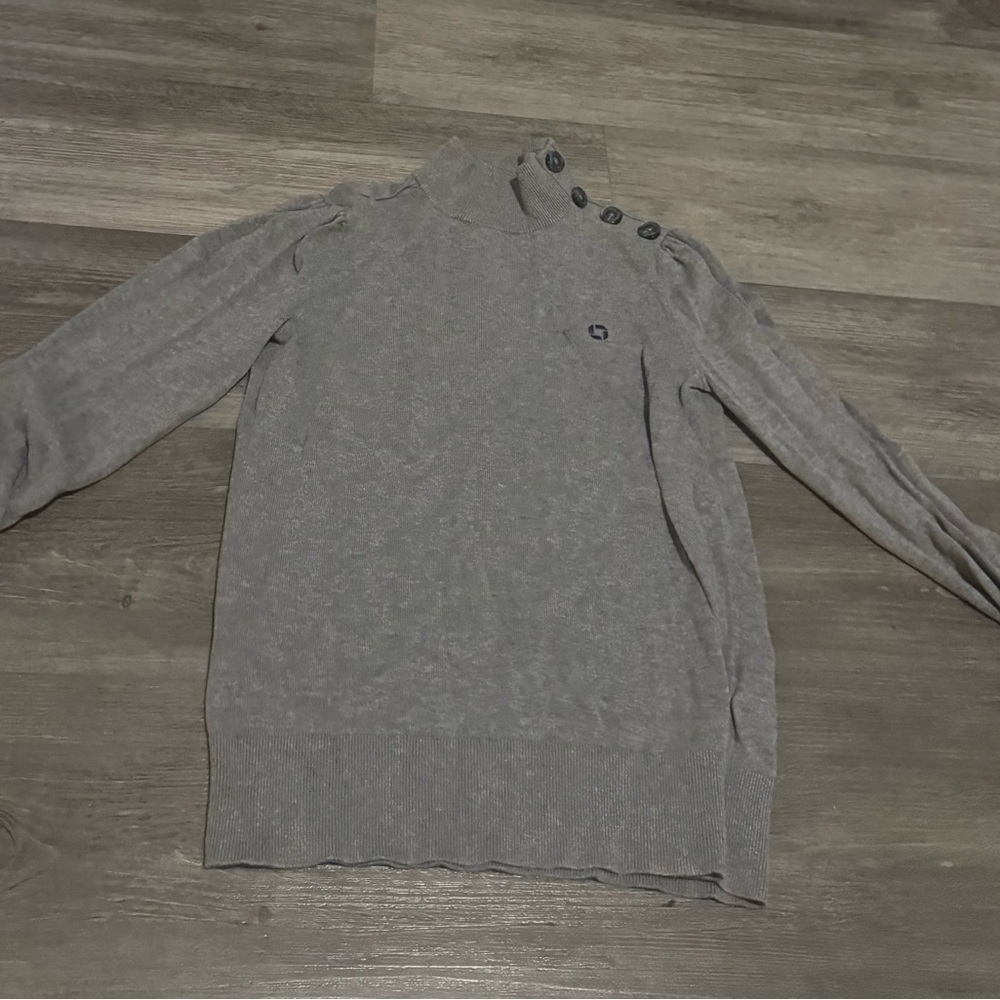 Lands' End Gray Button-Shoulder Blouse
